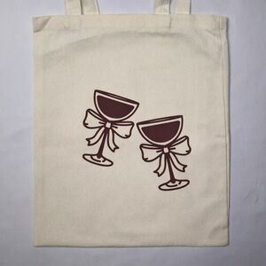 Martini Glasses Bow Canvas Tote Bag Cute Cocktail Aesthetic Market Bag